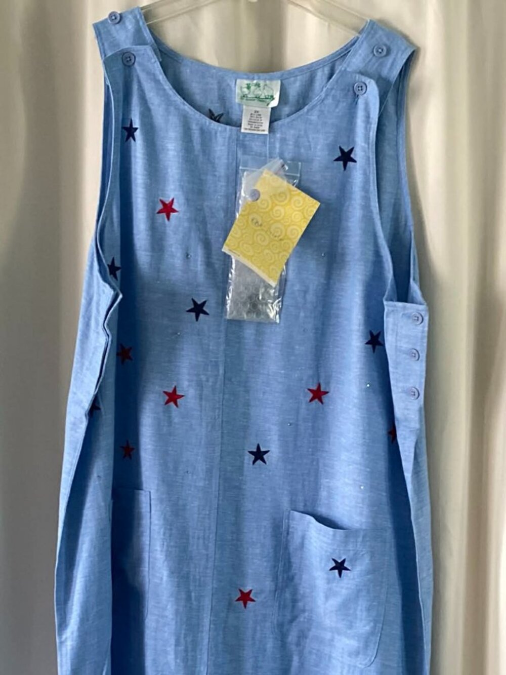 Quacker Factory 2X Patriotic Star Dress Linen Blend July 4th Memorial Day USA